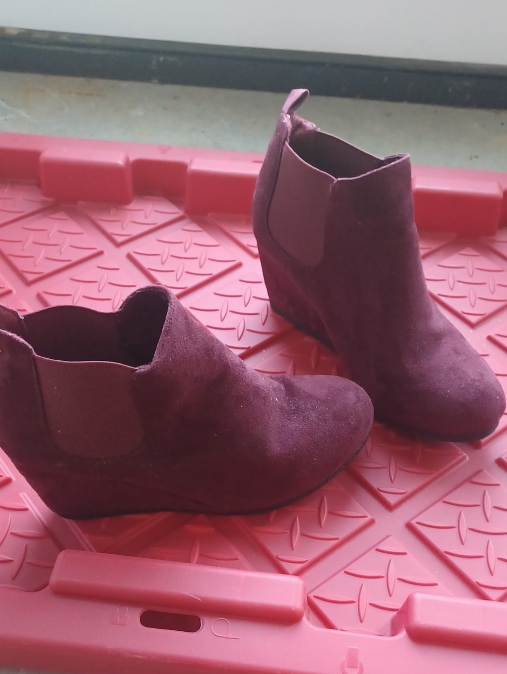 Maurices Plum Suede Wedge Ankle Booties